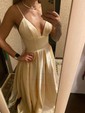 Ball Gown V-neck Satin Prom Dresses With Floor-length