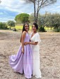 Ball Gown V-neck Satin Prom Dresses With Floor-length