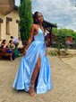 Ball Gown V-neck Satin Prom Dresses With Floor-length