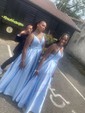 Ball Gown V-neck Satin Prom Dresses With Floor-length
