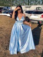 Ball Gown V-neck Satin Prom Dresses With Floor-length