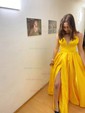Ball Gown V-neck Satin Prom Dresses With Floor-length