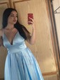 Ball Gown V-neck Satin Prom Dresses With Floor-length