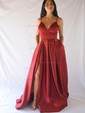 Ball Gown V-neck Satin Prom Dresses With Floor-length