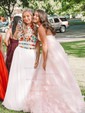 Ball Gown Scoop Neck Tulle 3D Floral Prom Dresses