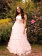 Ball Gown/Princess Sweep Train Scoop Neck Tulle Flower(s) Prom Dresses