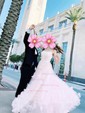 Ball Gown Scoop Neck Tulle 3D Floral Prom Dresses