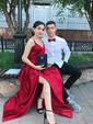 Ball Gown V-neck Satin Prom Dresses With Floor-length