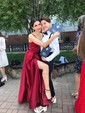 Ball Gown V-neck Satin Prom Dresses With Floor-length