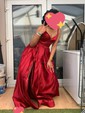 Ball Gown V-neck Satin Prom Dresses With Floor-length