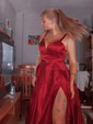 Ball Gown V-neck Satin Prom Dresses With Floor-length