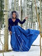 Ball Gown V-neck Velvet Satin Prom Dresses With Long Sleeves