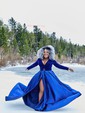 Ball Gown V-neck Velvet Satin Prom Dresses With Long Sleeves