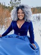 Ball Gown V-neck Velvet Satin Prom Dresses With Long Sleeves