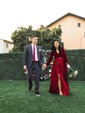 Ball Gown V-neck Velvet Satin Prom Dresses With Long Sleeves