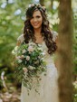 A-line V-neck Tulle Sweep Train Wedding Dresses With Appliques Lace