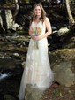 A-line V-neck Tulle Sweep Train Wedding Dresses With Appliques Lace