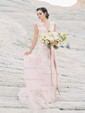 A-line V-neck Tulle Sweep Train Wedding Dresses With Appliques Lace