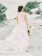 A-line V-neck Tulle Sweep Train Wedding Dresses With Appliques Lace