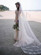 A-line V-neck Tulle Sweep Train Wedding Dresses With Appliques Lace