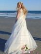 A-line V-neck Tulle Sweep Train Wedding Dresses With Appliques Lace