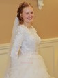 A-line Scoop Neck Tulle Stretch Crepe Sweep Train Cascading Ruffles Wedding Dresses