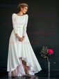 A-line Scoop Neck Stretch Crepe Asymmetrical Buttons Wedding Dresses