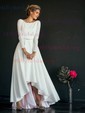 A-line Scoop Neck Stretch Crepe Asymmetrical Wedding Dresses With Buttons