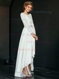 A-line Scoop Neck Stretch Crepe Asymmetrical Buttons Wedding Dresses