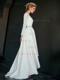 A-line Scoop Neck Stretch Crepe Asymmetrical Wedding Dresses With Buttons