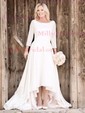 A-line Scoop Neck Stretch Crepe Asymmetrical Buttons Wedding Dresses