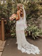 Sheath/Column V-neck Lace Sweep Train Wedding Dresses With Split Front