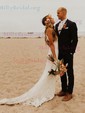 Sheath/Column V-neck Lace Sweep Train Wedding Dresses With Split Front