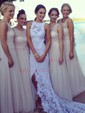 Trumpet/Mermaid High Neck Lace Court Train Wedding Dresses With Split Front