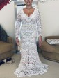 Trumpet/Mermaid V-neck Lace Sweep Train Wedding Dresses