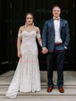 Sheath/Column Sweetheart Lace Sweep Train Wedding Dresses