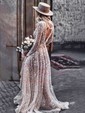 A-line V-neck Glitter Sweep Train Wedding Dresses