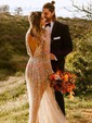 A-line V-neck Glitter Sweep Train Wedding Dresses