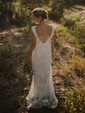 Sheath/Column V-neck Lace Sweep Train Wedding Dresses