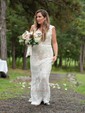 Sheath/Column V-neck Lace Sweep Train Wedding Dresses