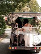 A-line V-neck Lace Chiffon Sweep Train Wedding Dresses