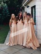 A-line V-neck Silk-like Satin Sweep Train Split Front Bridesmaid Dresses