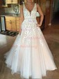 Ball Gown V-neck Floor-length Tulle Prom Dresses With Appliques