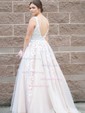 Ball Gown V-neck Floor-length Tulle Prom Dresses With Appliques