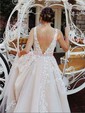 Ball Gown V-neck Floor-length Tulle Prom Dresses With Appliques