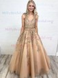 Ball Gown V-neck Tulle Prom Dresses With Appliques
