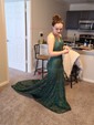 Trumpet/Mermaid Sweep Train V-neck Lace Prom Dresses