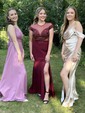 Sheath/Column Off-the-shoulder Satin Prom Dresses With Ruched