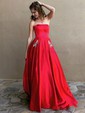 Princess Strapless Satin Floor-length Beading Prom Dresses