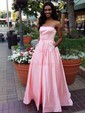 Princess Strapless Satin Floor-length Beading Prom Dresses